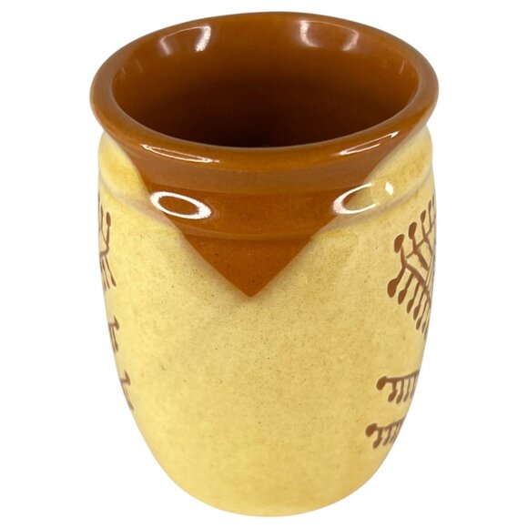 Handcrafted Ceramic Mini Crock Brown & Yellow Finish And Geometric Tree Pattern - Picture 5 of 7